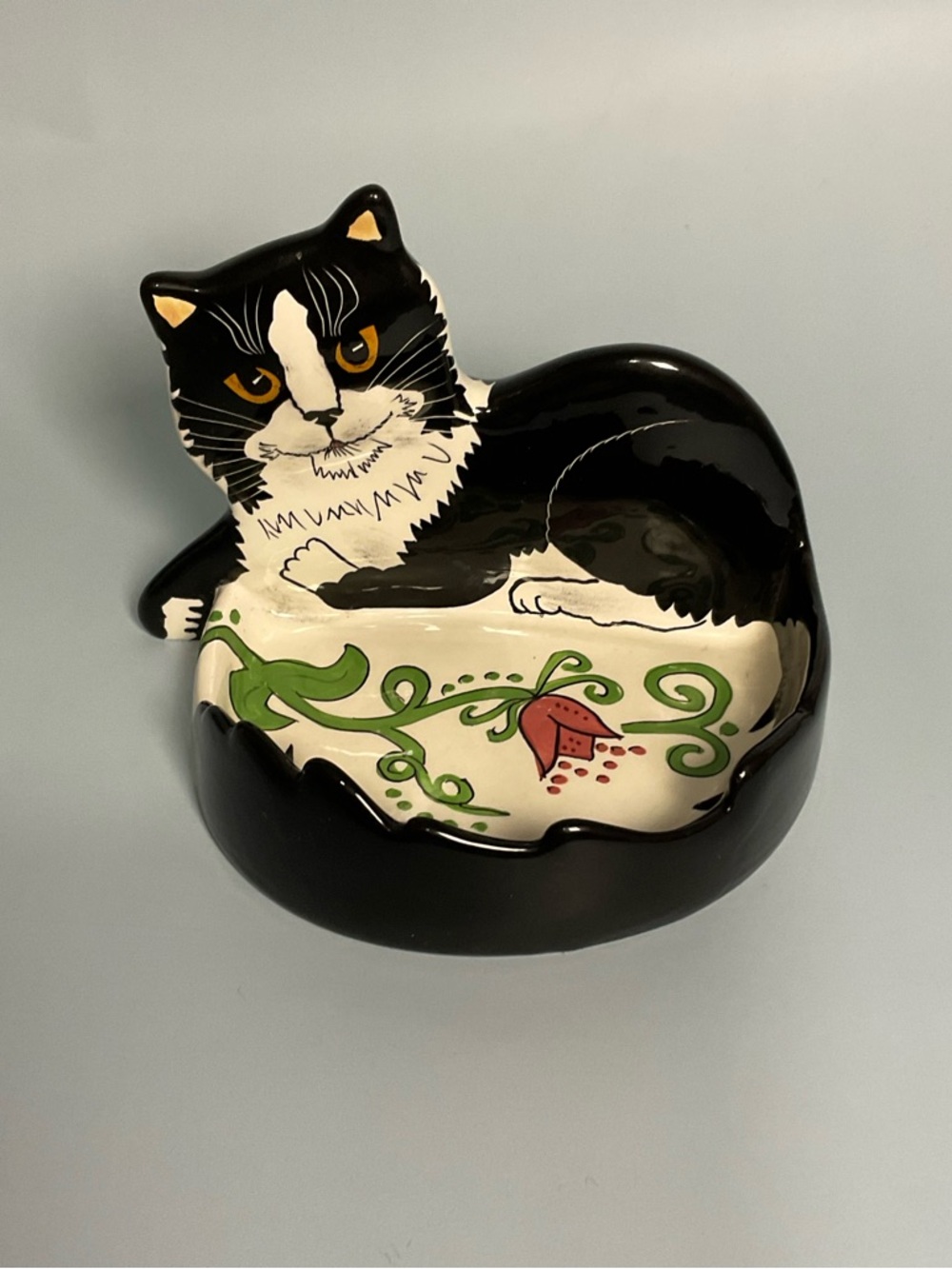 Cats by Nina Black And White Trinket Soap Ceramic Dish. Used, Tiny Chip See Pic.